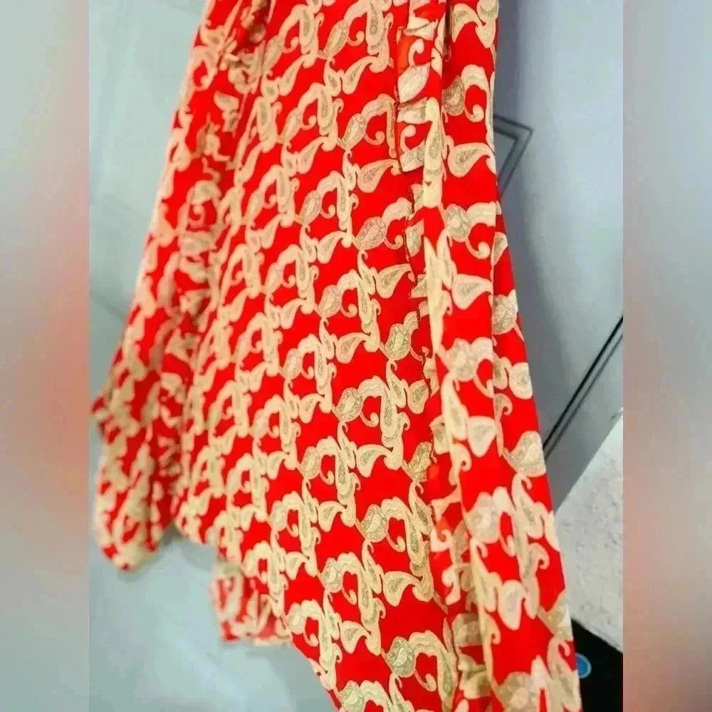 MELLODAY V-Neck Short Sleeve Paisley Print Midi Dress In Red Cream - Picture 6 of 11
